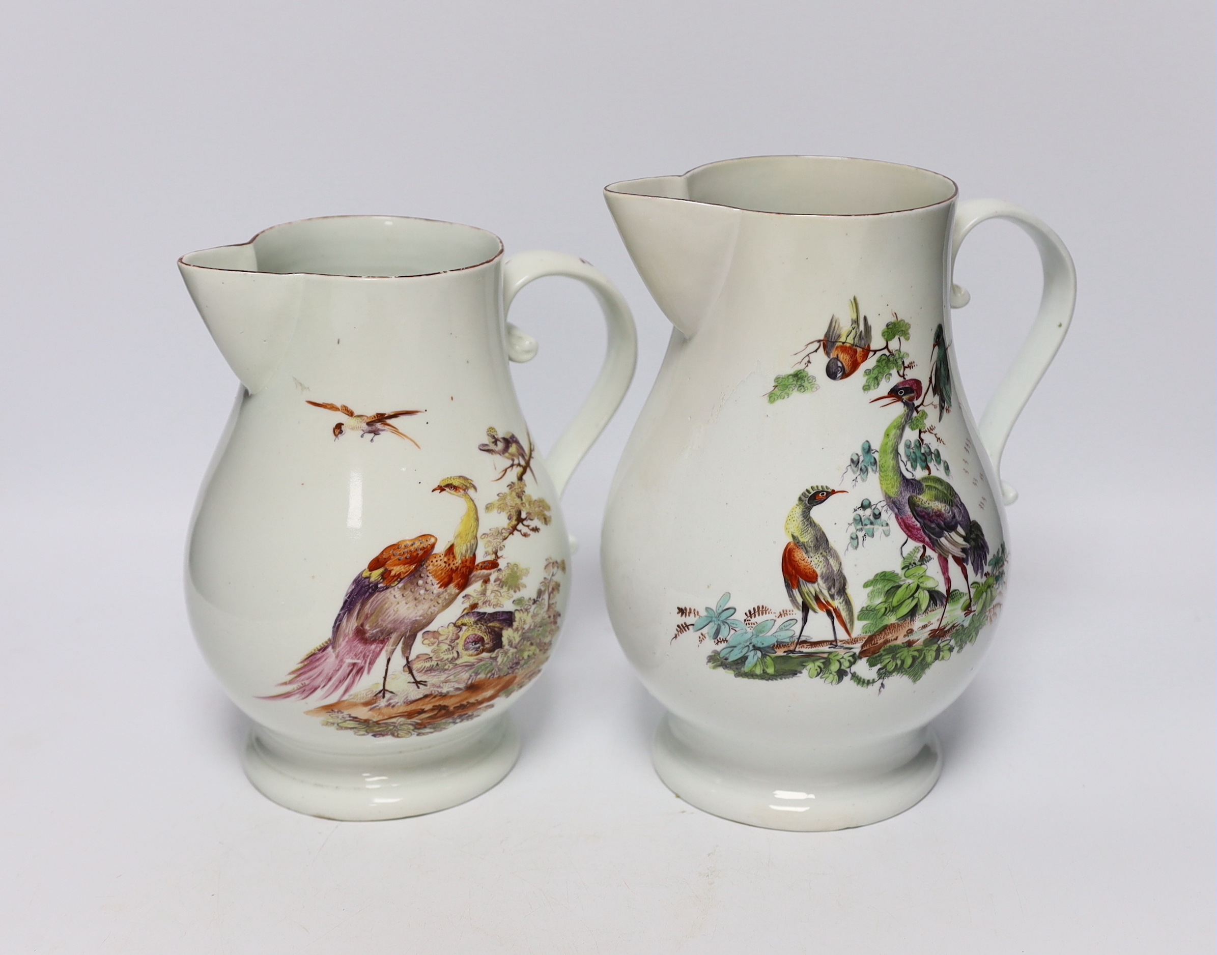 Two large 18th century Derby ale jugs, c.1760-5, tallest 24cm